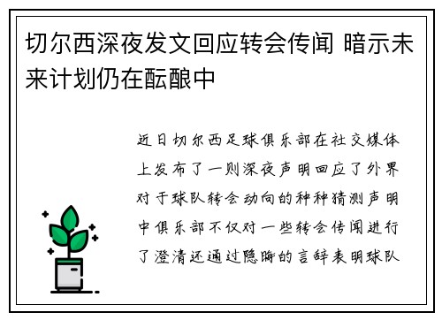 切尔西深夜发文回应转会传闻 暗示未来计划仍在酝酿中